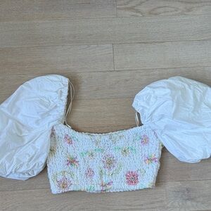 Zara Floral Ruffle Sleeve Cropped Top XS